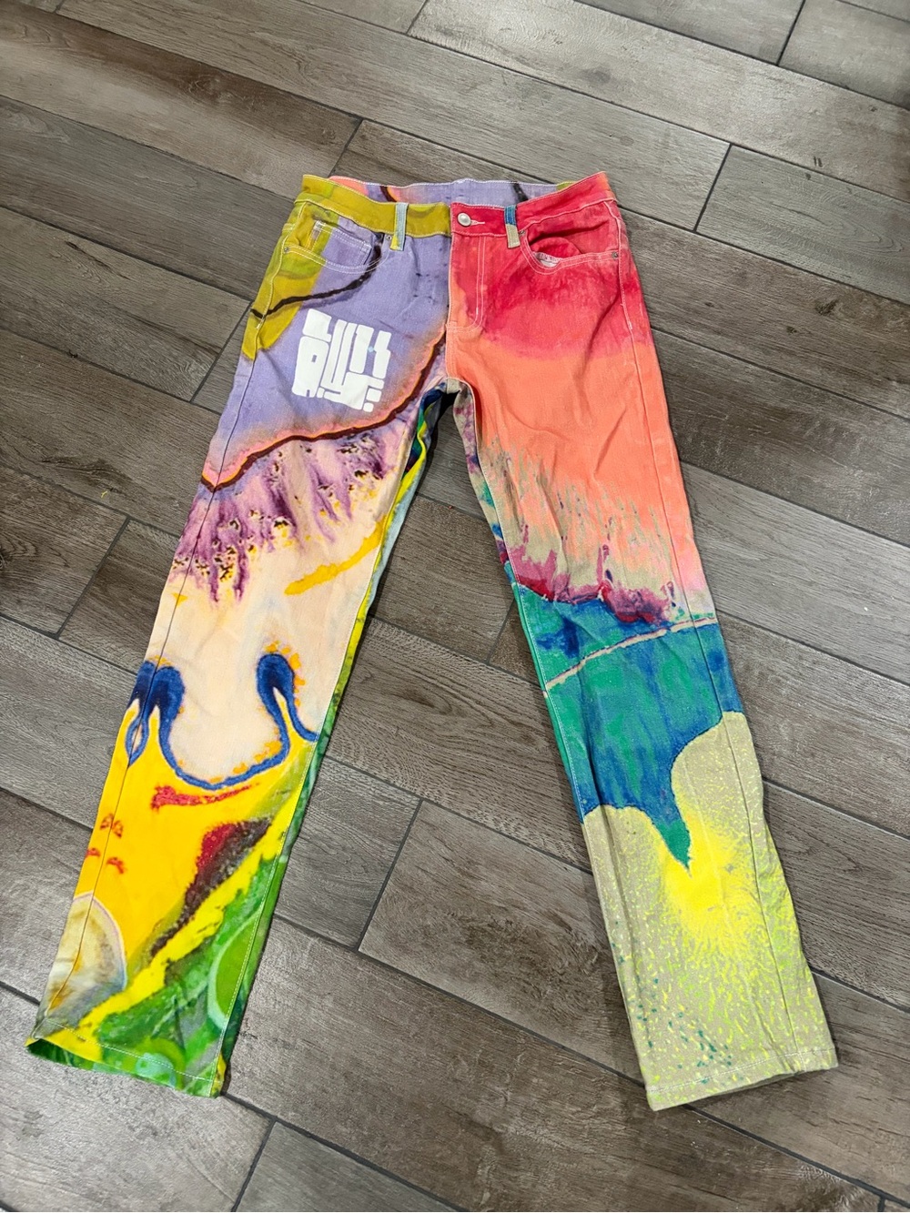 Multicolor Abstract Paint-Splash Jeans - Picture 2 of 13